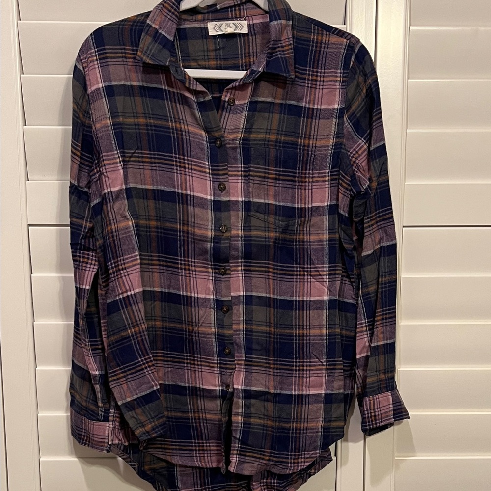 Pink Rose Navy and Pink Plaid Shirt